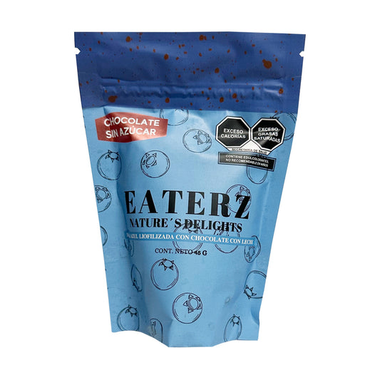 EATERZ mora azul cubierta de chocolate con leche sin azúcar 45 g